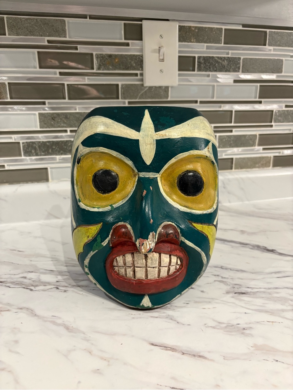 Vintage wood hand painted hand carved mask Coast Salish Art Indigenous